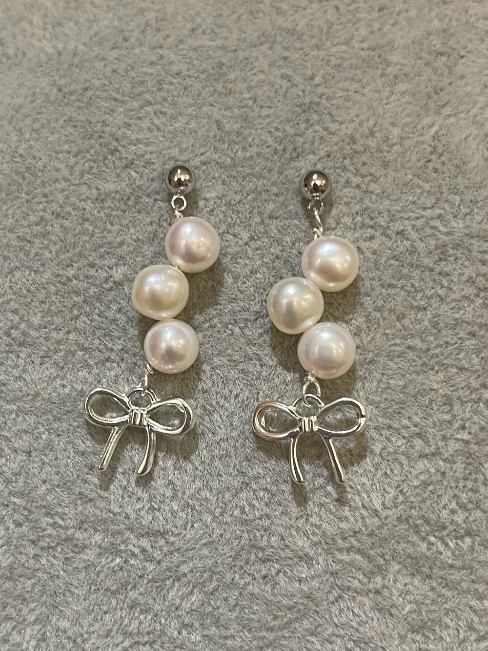 Freshwater Pearl Drop Earrings with Bow Accent - 925 Sterling Silver posts 35